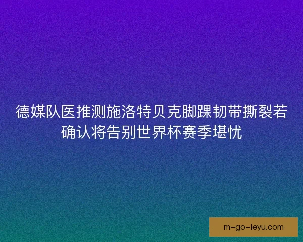 德媒队医推测施洛特贝克脚踝韧带撕裂若确认将告别世界杯赛季堪忧